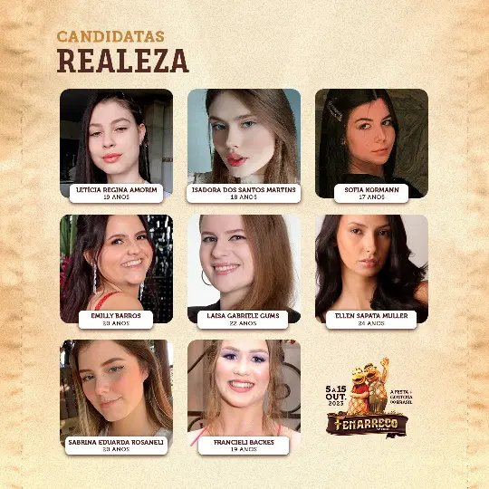 Oito candidatas disputam título de realeza da Fenarreco