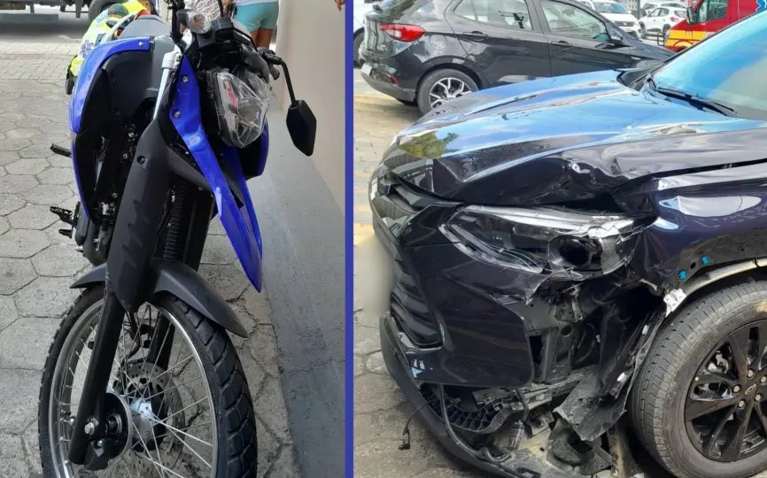 Jovem fica ferido após colisão entre carro e moto no Santa Rita 