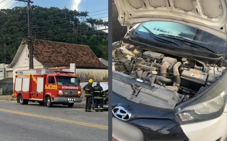 Princípio de incêndio atinge carro na Primeiro de Maio 