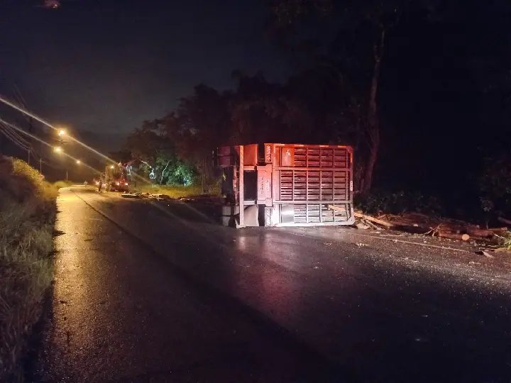 Caminhão tomba entre Brusque e Gaspar esta madrugada