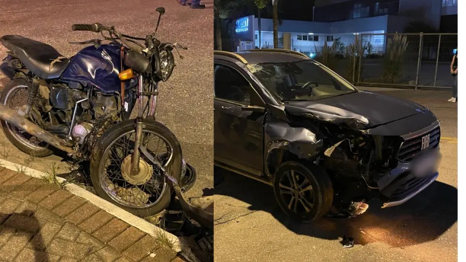 Imagens mostram como ficaram carro e moto após acidente fatal