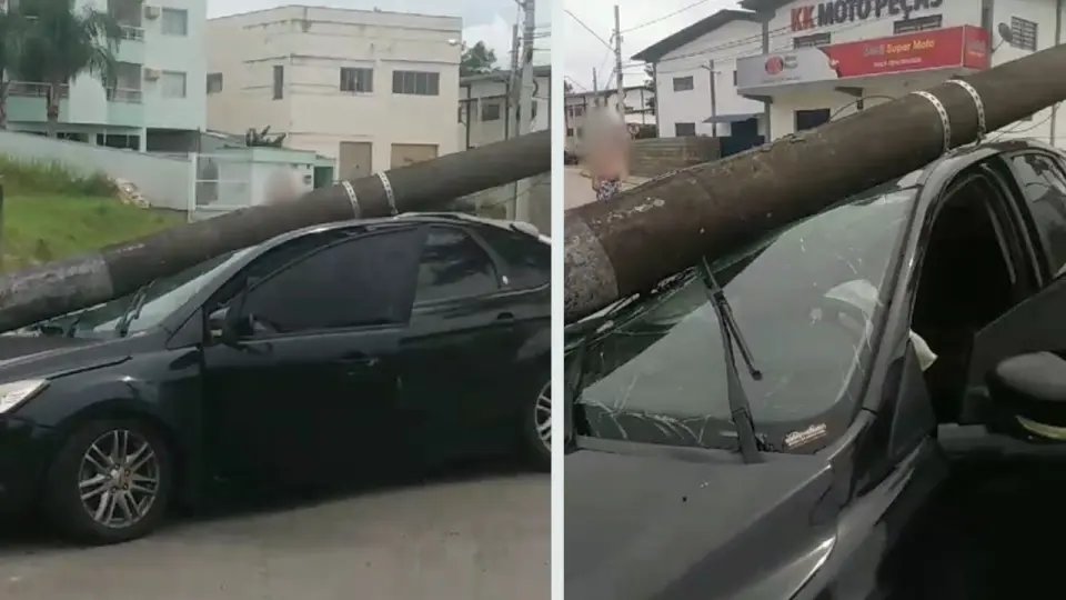 (VÍDEO) Carro colide e derruba poste no bairro Santa Rita 