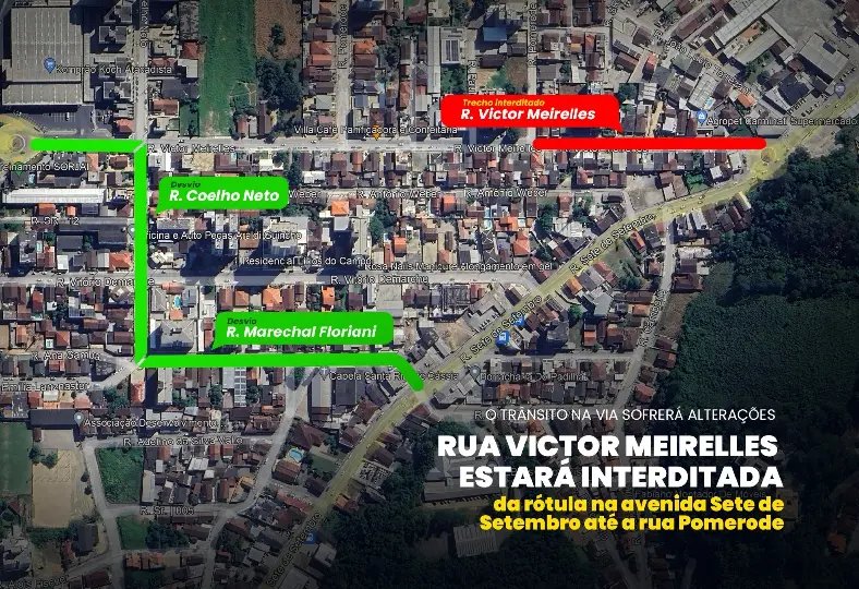 Rua Victor Meirelles será interditada nessa segunda
