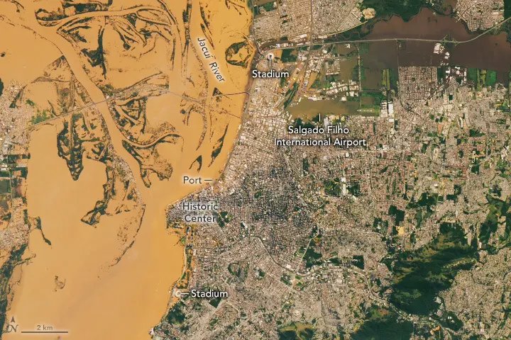 Satélite da Nasa tira fotos surpreendentes de enchentes do RS