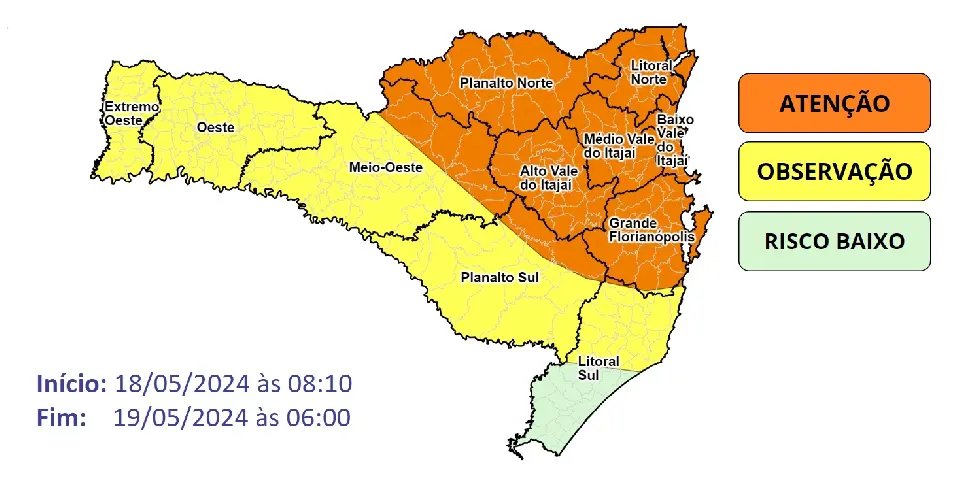 Vale do Itajaí tem alto risco para deslizamentos, alerta Defesa Civil