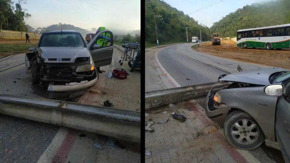Homem fica ferido após bater carro com poste em Guabiruba