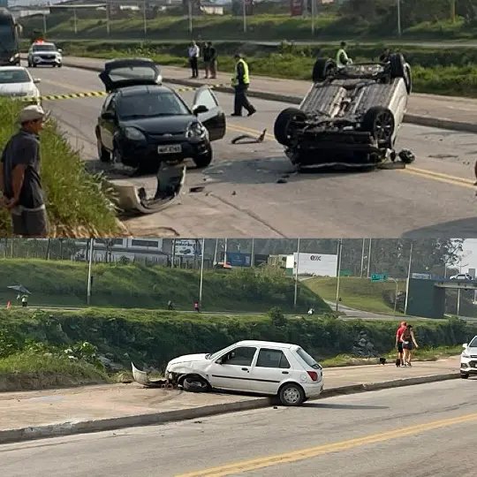 Carros colidem e um capota no Santa Terezinha