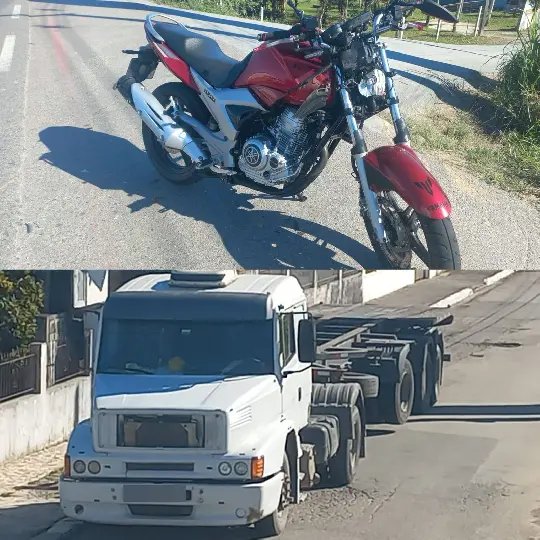 Motociclista fica gravemente ferido após colidir em caminhão