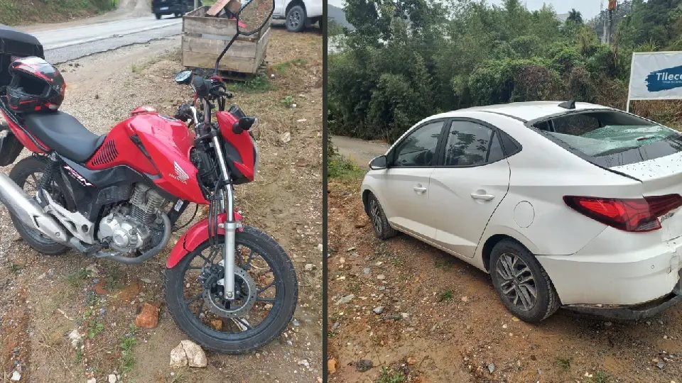 Colisão traseira entre moto e carro é registrada em Botuverá