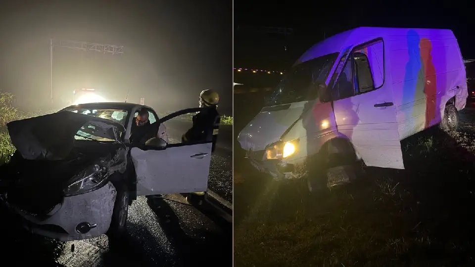 Carro e van se envolvem em acidente durante a madrugada