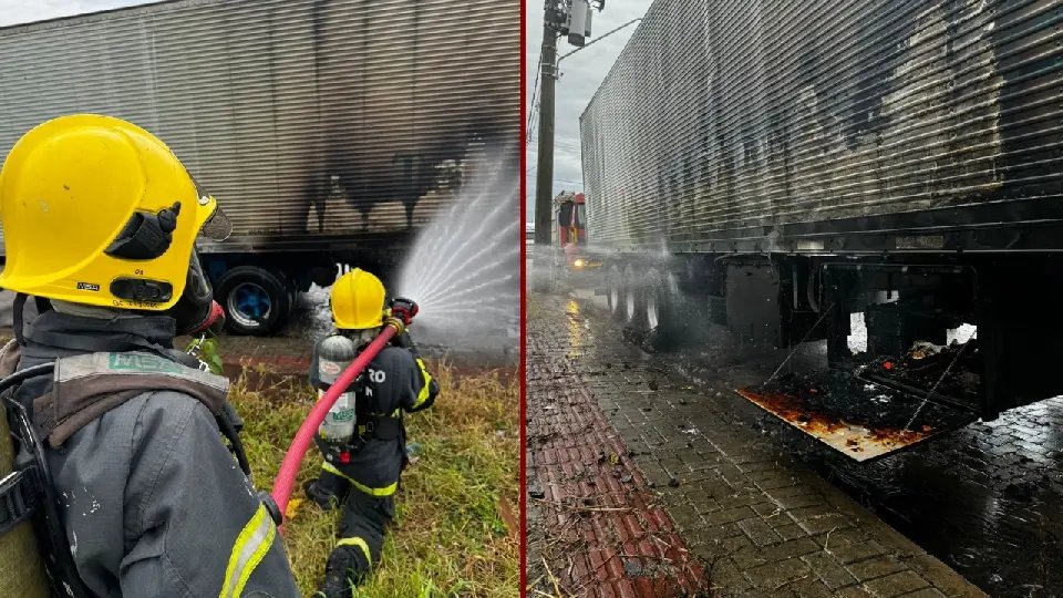 Caminhão pega fogo enquanto caminhoneiro tentava fazer café