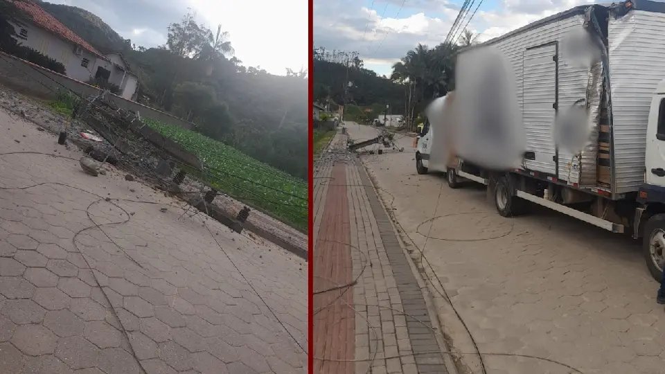 Caminhão colide contra poste em Guabiruba 