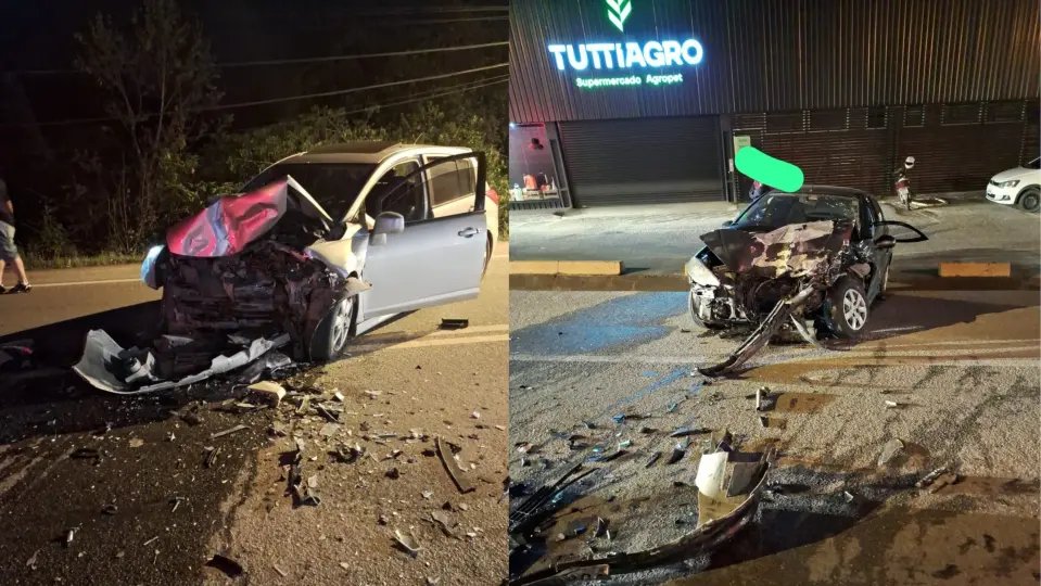 Colisão frontal entre veículos deixa condutor na ferragens 