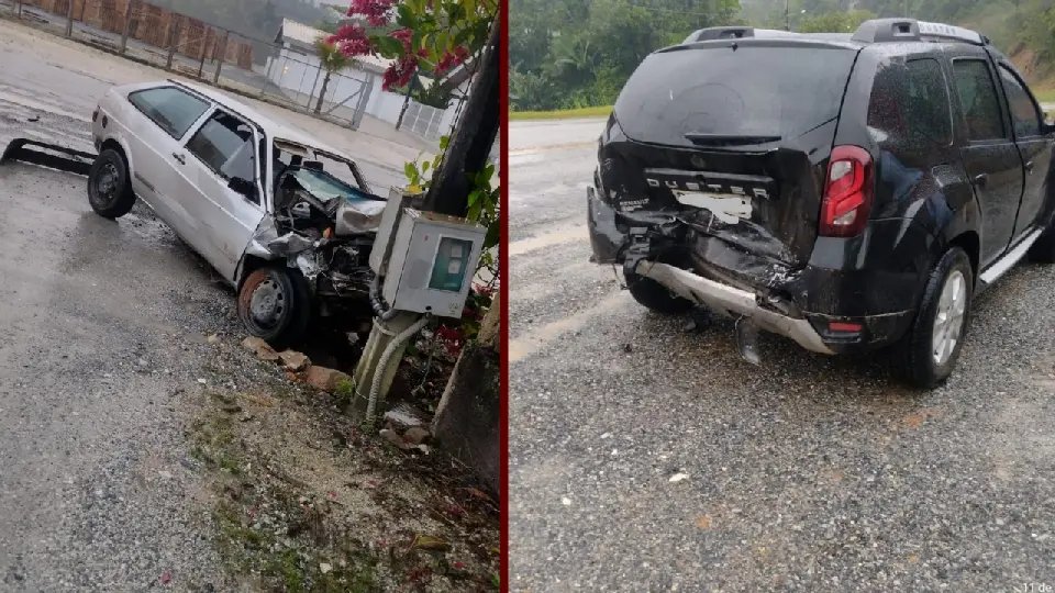 Colisão traseira seguida de saída de pista deixa homem ferido em Botuverá