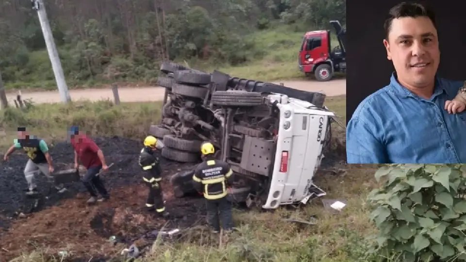 Motorista morre após caminhão-caçamba capotar na SC-446