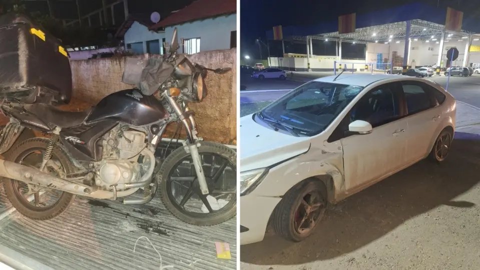 Motociclista fica ferido ao trafegar entre carros e colidir contra um, em Canelinha