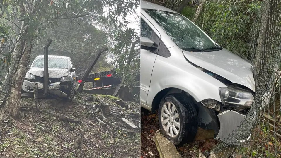 (VÍDEO) Motorista sai de pista e colide veículo contra cerca no Azambuja