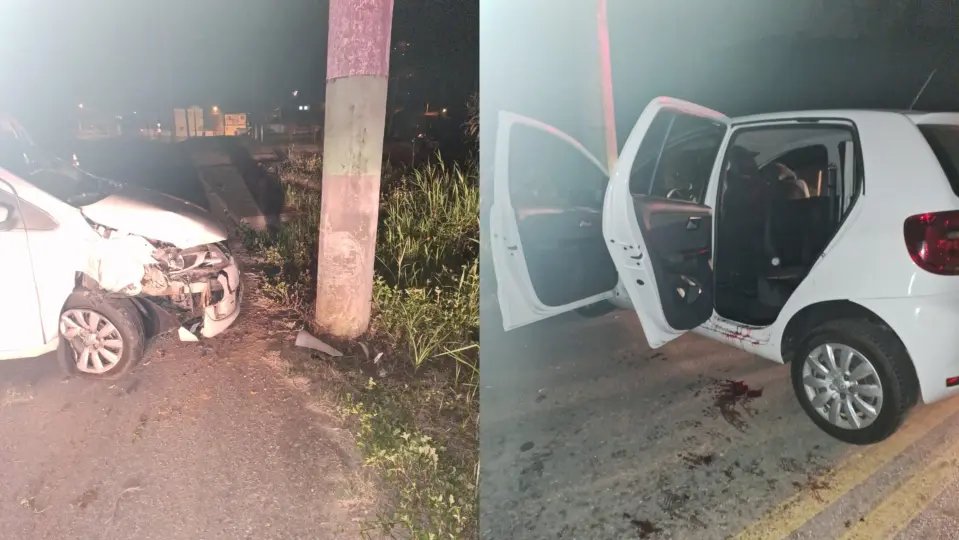Samu e bombeiros são acionados após carro colidir contra poste no Bateas