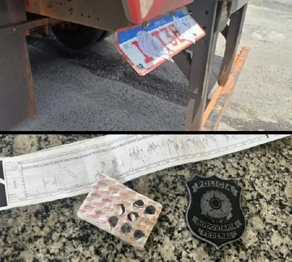 PRF flagra caminhão com placa encoberta e motorista sob efeito de rebite