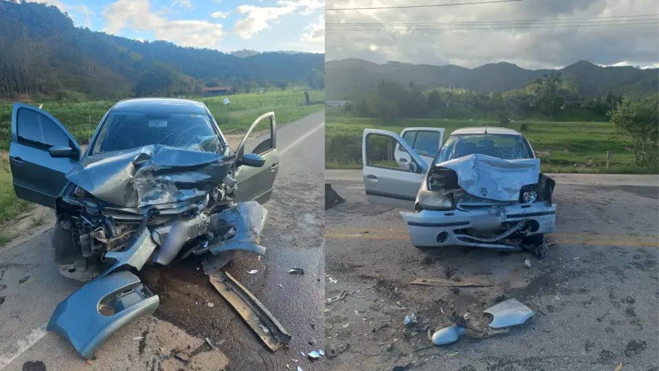 Carro invade contramão e causa grave acidente na SC-108