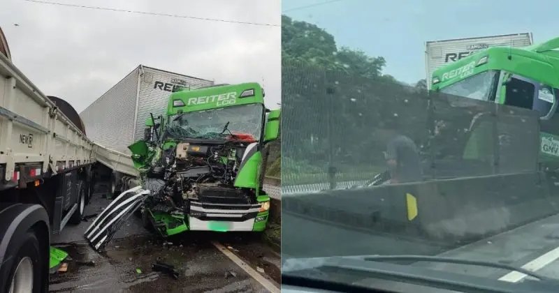 Colisão entre duas carretas causa congestionamento na BR-101