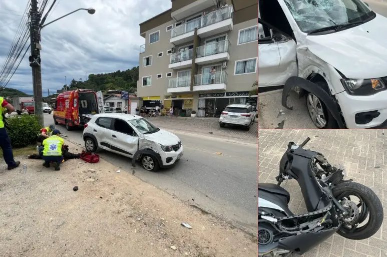 Colisão entre carro e moto deixa um ferido em Brusque 