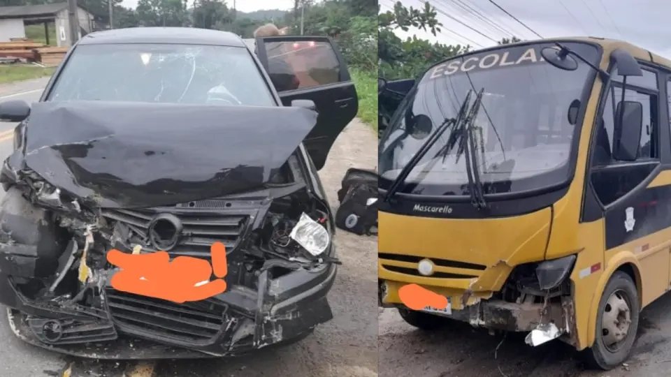 Colisão entre carro e ônibus escolar deixa uma pessoa ferida