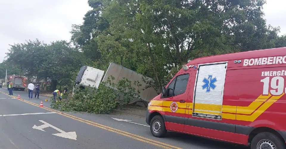 Motorista fica ferido após caminhão tombar em barranco