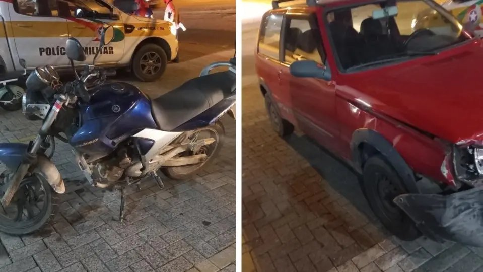 Veículo tenta cruzar via e é atingido por motocicleta