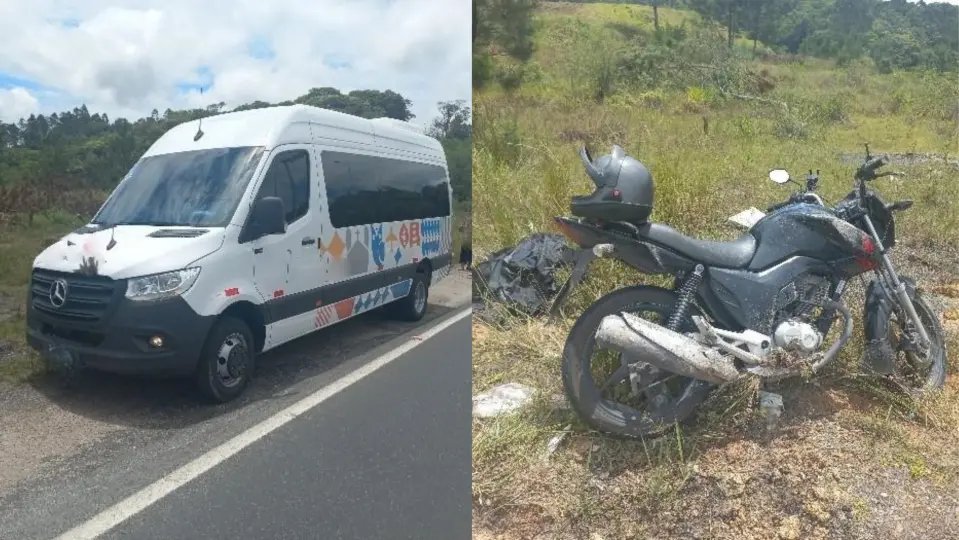 Acidente envolvendo micro-ônibus deixa motociclista em estado grave