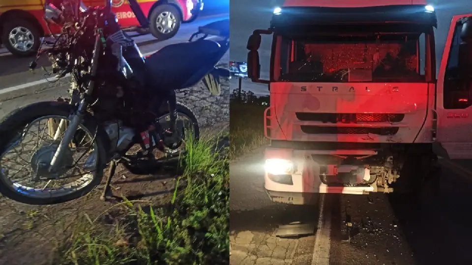 Homem morre em acidente entre moto e carreta na BR-470