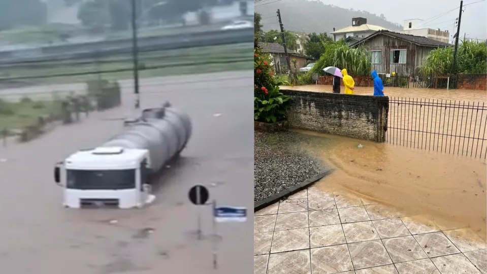 (VÍDEO) Fortes chuvas alagam cidades do Litoral Norte catarinense
