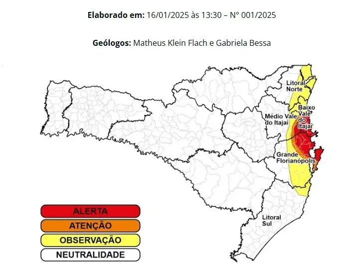 Detritos e deslizamentos: Brusque está no mapa de alerta