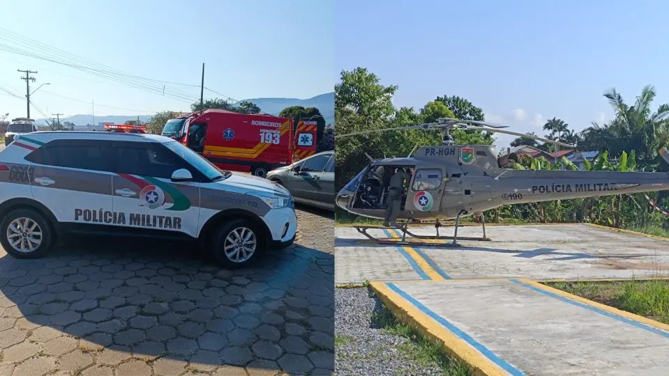 Acidente envolvendo carro e moto deixa idoso gravemente ferido
