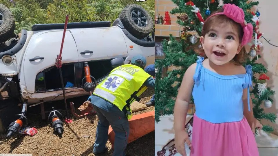 Criança morre esmagada após capotamento de caminhonete