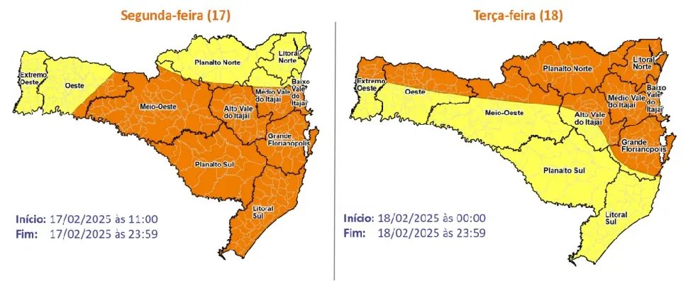 Brusque e região: Defesa Civil alerta para chuva volumosa nesta segunda e terça