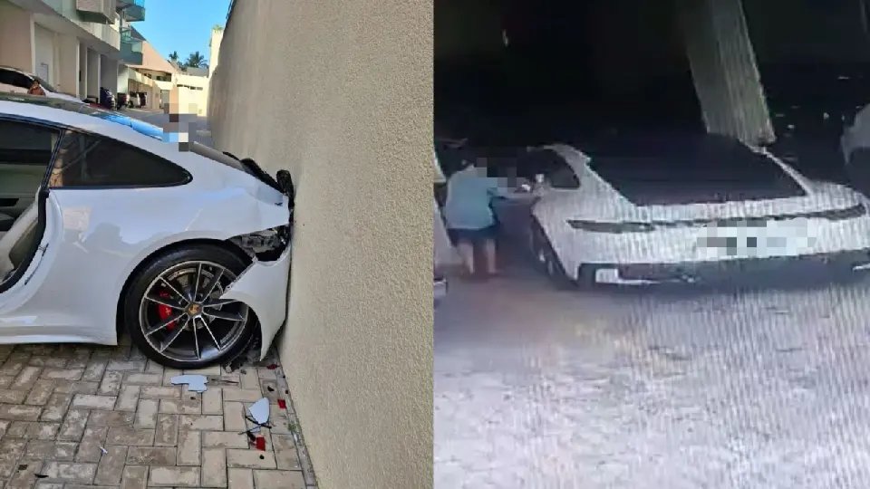 (VÍDEO) Criança colide carro de quase R$ 1 milhão em muro de condomínio