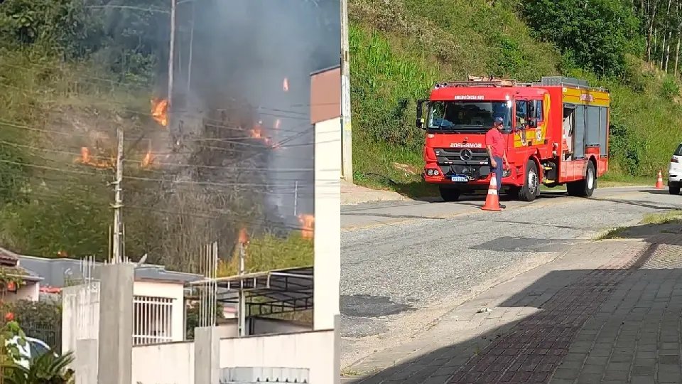 (VÍDEO) Bombeiros são acionados para incêndio em vegetação em Brusque