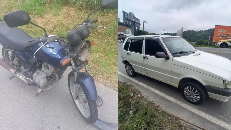 Motocicleta colide na traseira de carro que tentou acessar rua