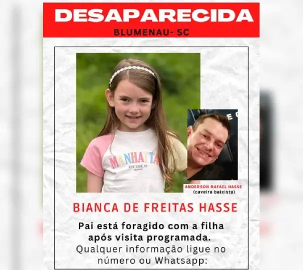 Menina desaparecida foi vista pela última vez com o pai no Morro do Baú