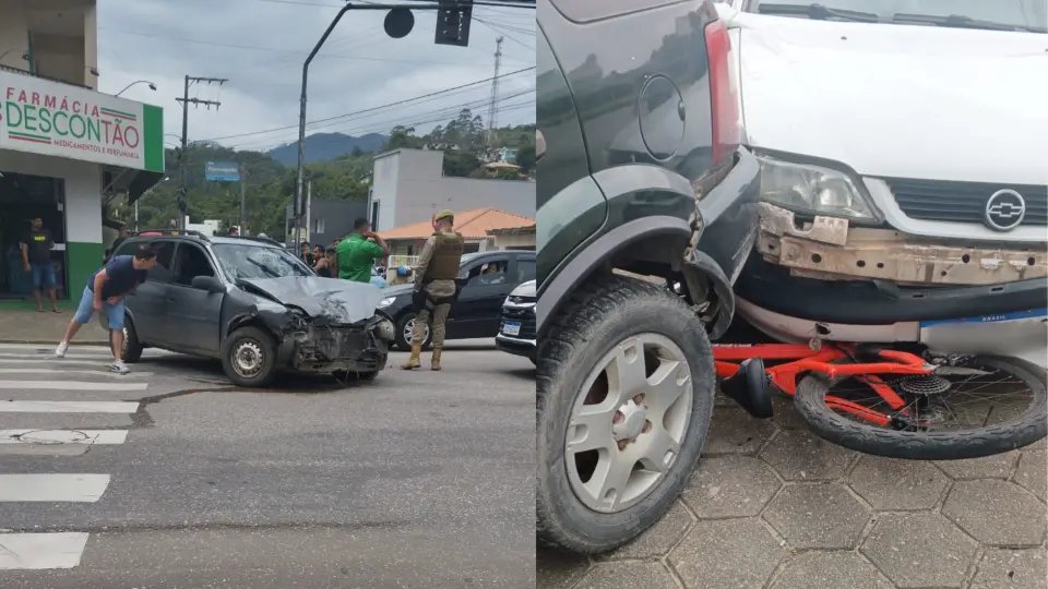 Ciclista é prensado contra carro em acidente causado por motorista com sinais de embriaguez