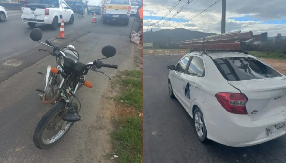 Idoso sem CNH fica ferido após bater moto em carro na Antônio Heil