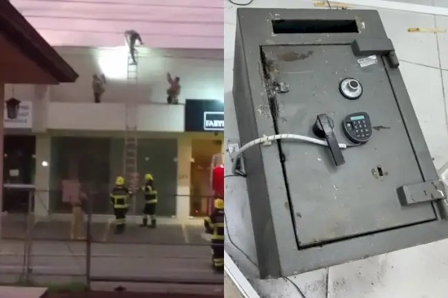 Tentativa de furto dá errado e ladrão fica preso no telhado de banco