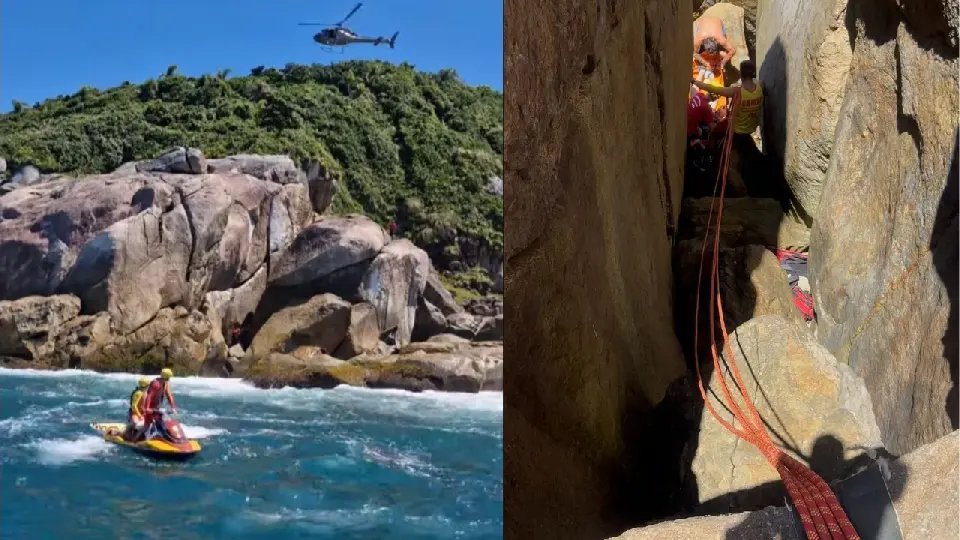 Homem cai em costão e é retirado com apoio de helicóptero em Bombinhas