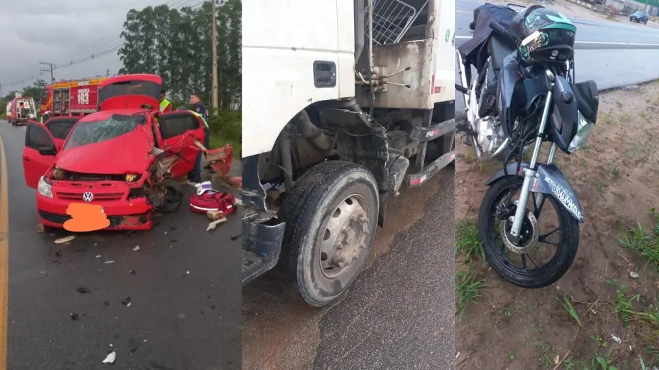 Motorista invade pista contrária e causa acidente com três feridos graves 