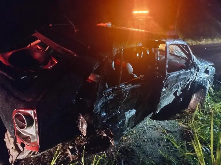 Casal fica gravemente ferido após carro sair da pista e colidir contra árvore