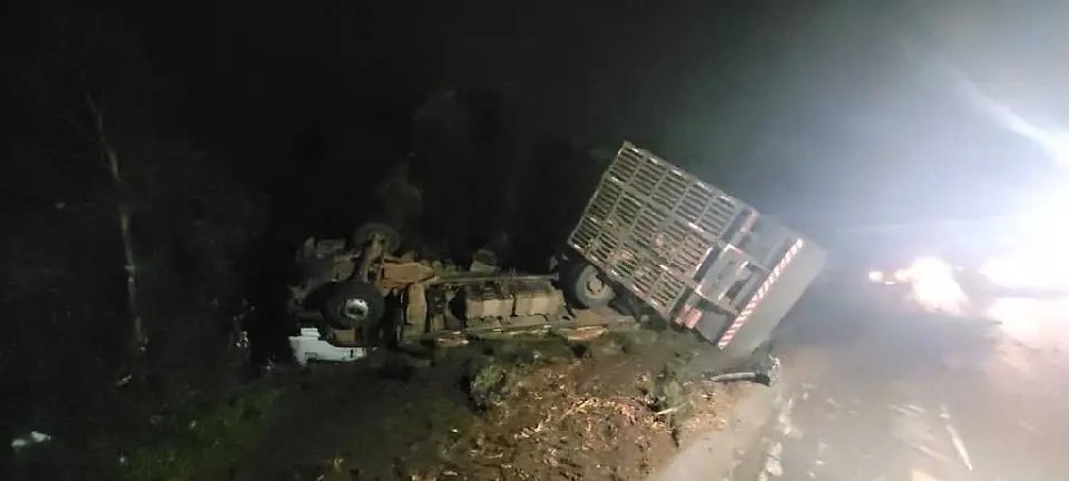 Quatro pessoas ficam feridas em colisão frontal entre carro e caminhão