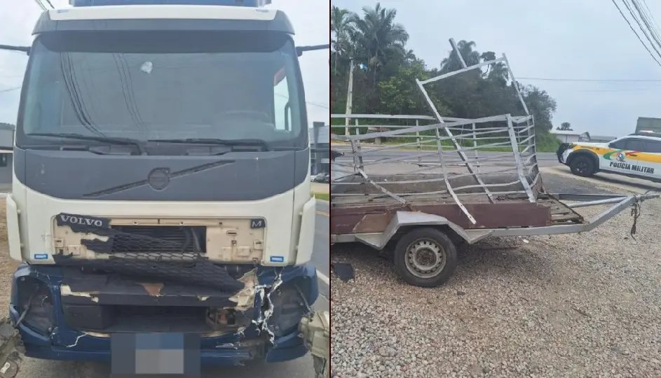 Carretinha se solta e provoca acidente na rodovia Ivo Silveira