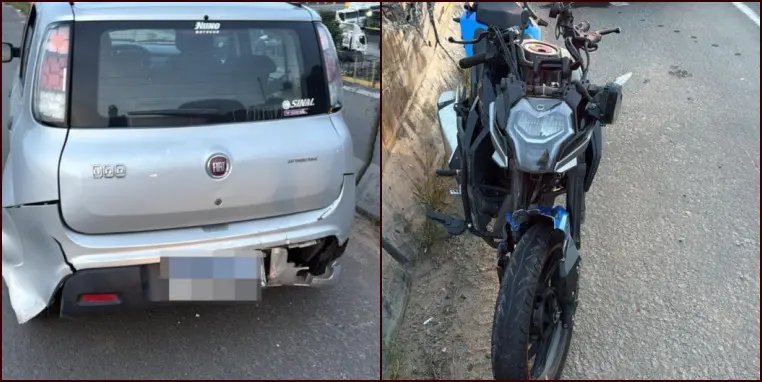 Motociclista colide na traseira de carro parado por obra na Antônio Heil