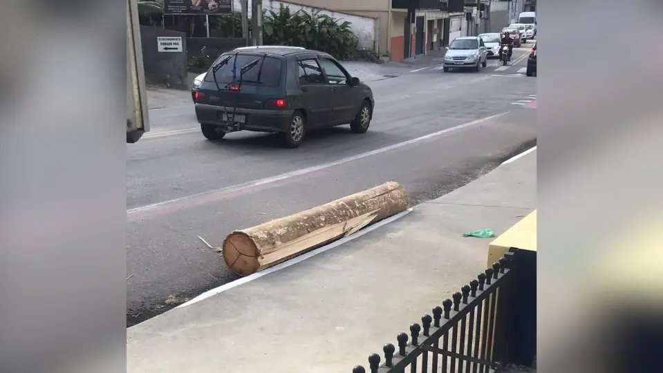 Tora de madeira cai de caminhão na Rua Florianópolis 